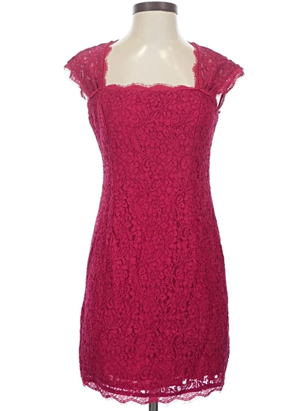 Adrianna Papell Raspberry Lace Cap-Sleeve Mini Dress